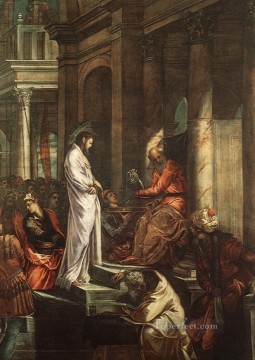  italiano Pintura al %C3%B3leo - Cristo ante Pilato Renacimiento italiano Tintoretto